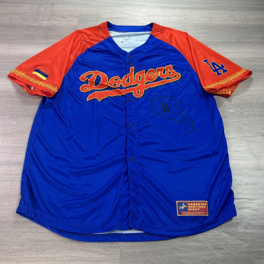 Los Angeles Dodgers Jersey Mens XL Blue Red MLB Baseball Armenian Heritage Night